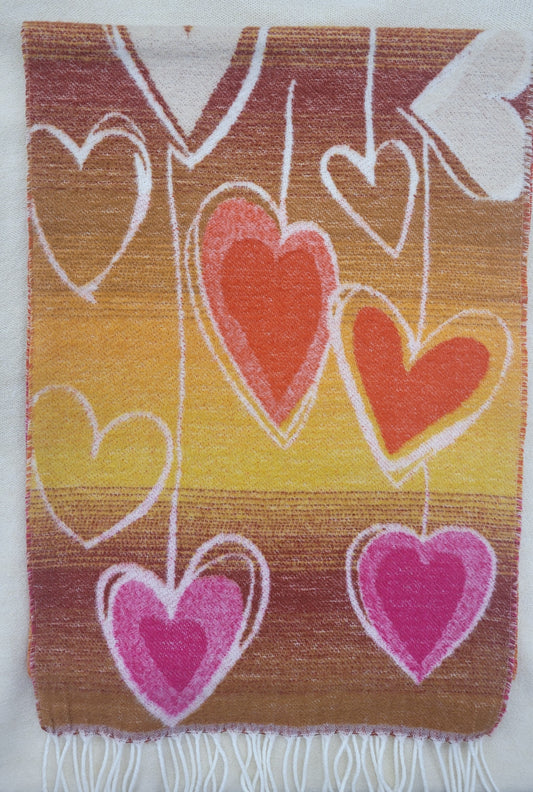 Albee Ladies French Scarves w/Hearts Yellow/Multi 223322