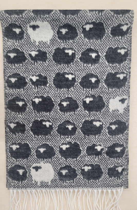 Albee Ladies French Scarves w/Sheep Black/White 220900