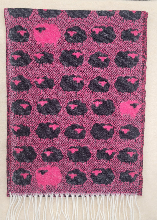Albee Ladies French Scarves w/Sheep Pink/Black 220900