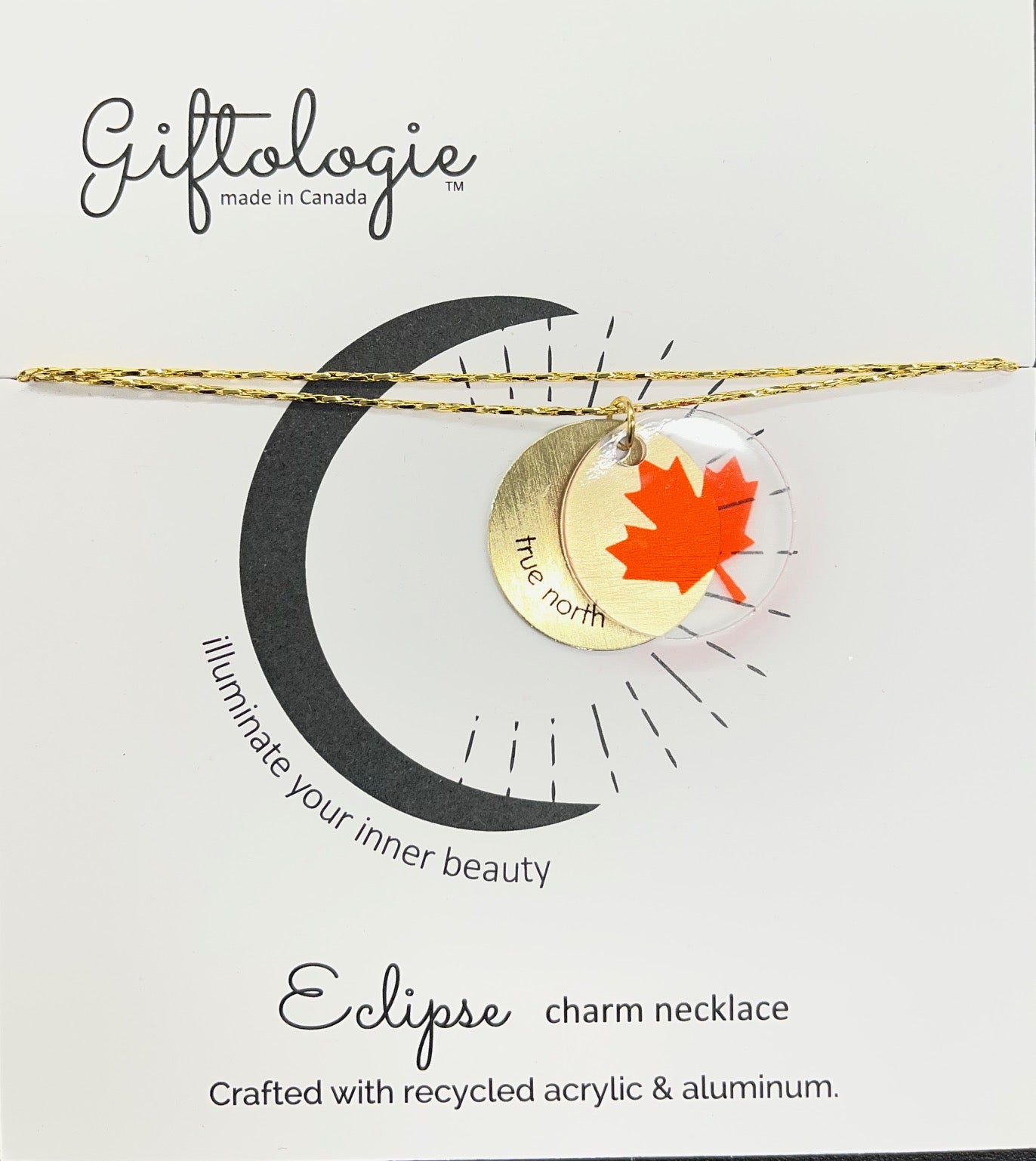 Giftologie Eclipse Necklace w/Maple Leaf "true north" Gold
