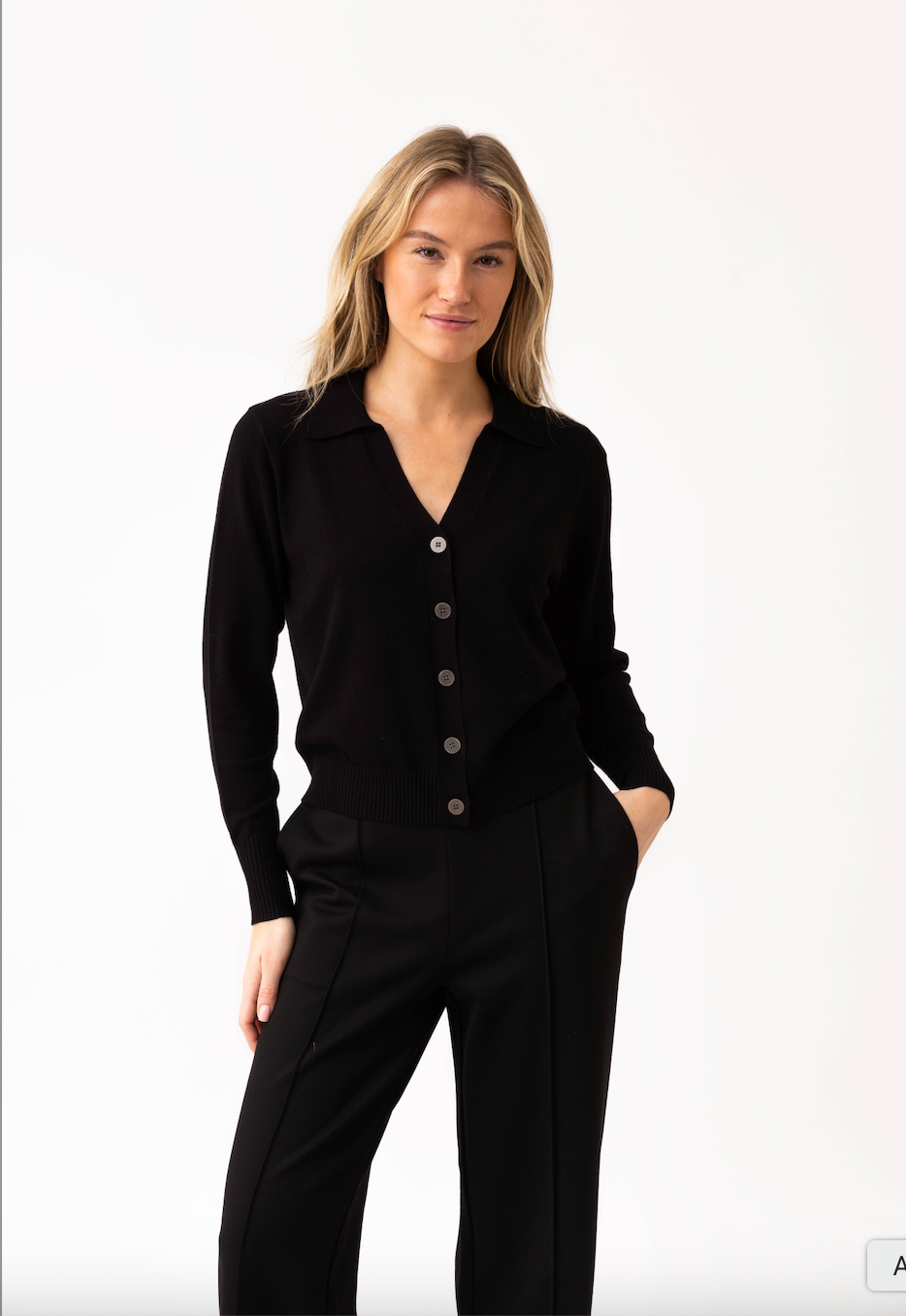 Marble Button Front V-Neck Cardigan Black 8005-101