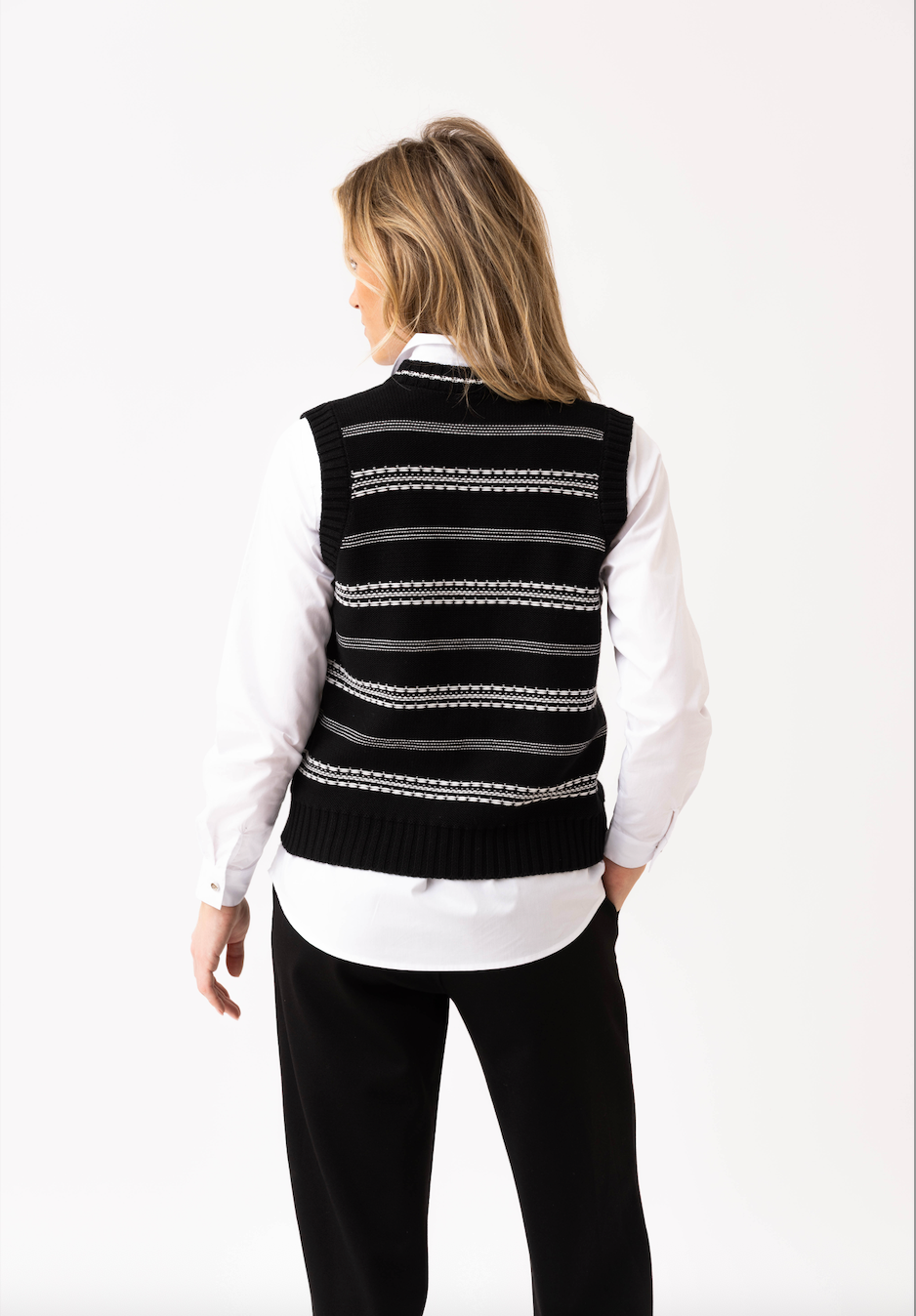 Marble Button Down Vest Cardigan Ivory 8045-104