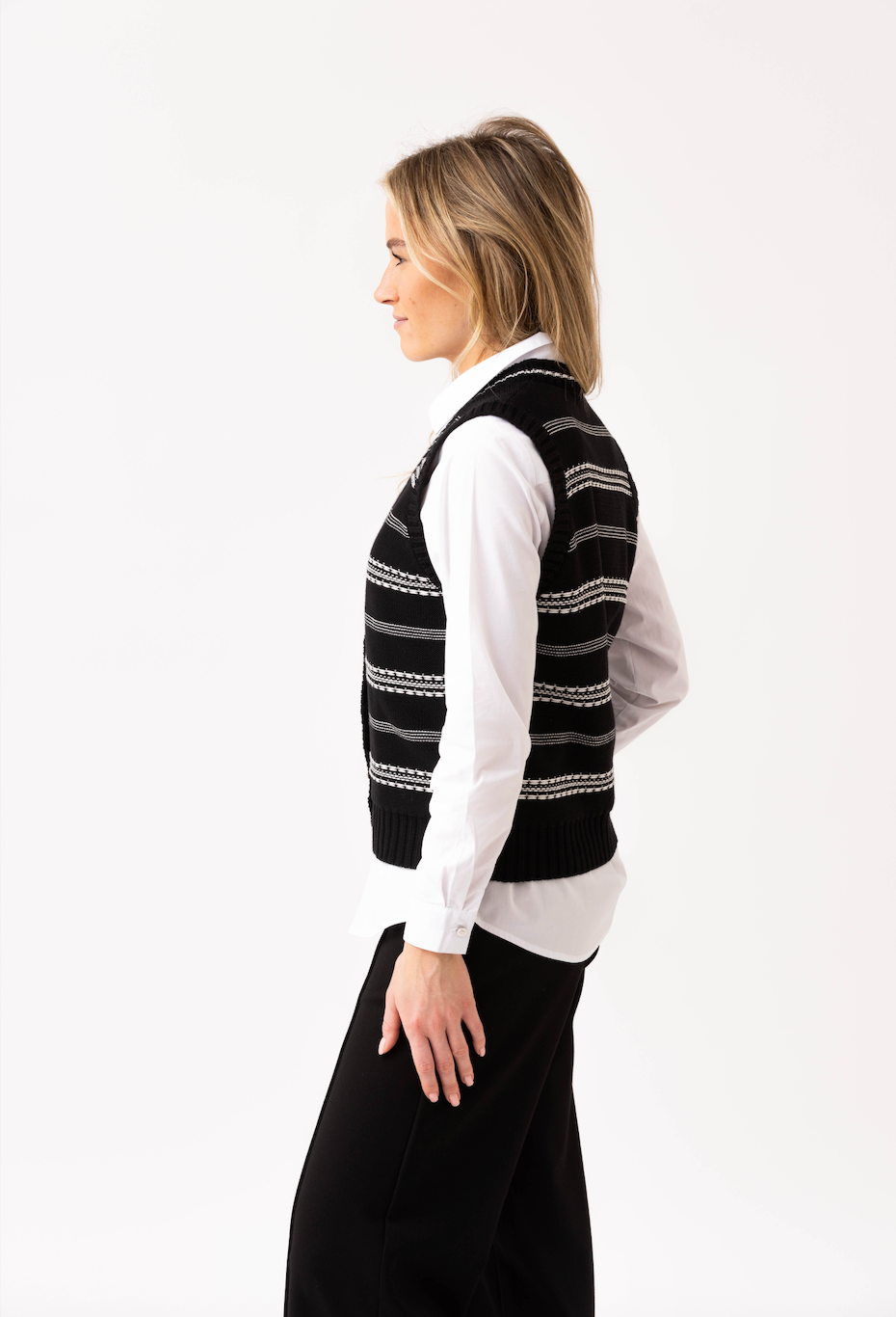 Marble Button Down Vest Cardigan Ivory 8045-104