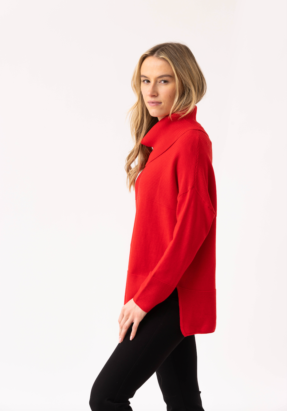 Marble Oversized Cowl Neck Sweater Red 8077-109
