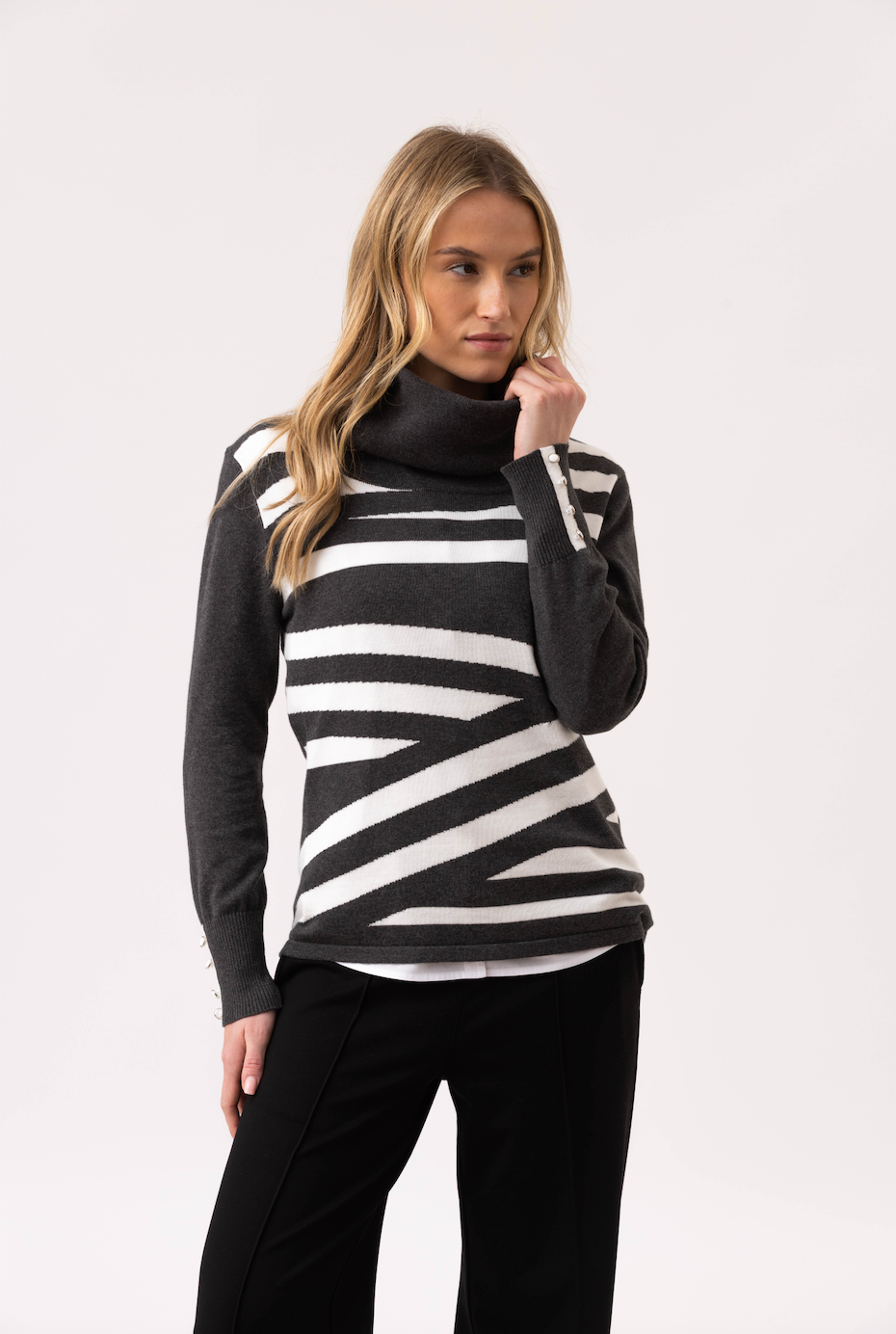 Marble Classic Fit Cowl Neck Sweater Charcoal 8090-105