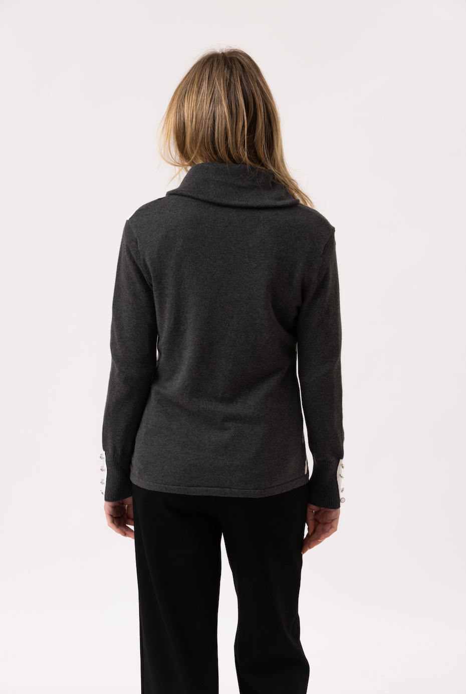 Marble Classic Fit Cowl Neck Sweater Charcoal 8090-105