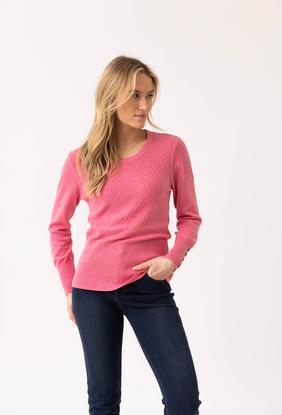 Marble Classic Fit Knit Sweater w/Detachable Collar Rose 8092-230