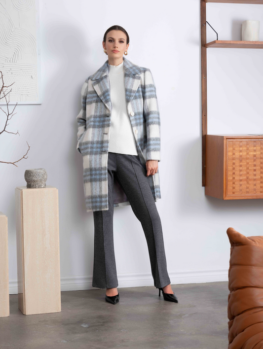 Alison Sheri Plaid Coat Soft Blue A46170