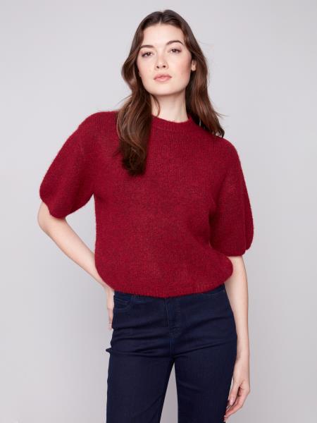 Charlie B Elbow Sleeve Balloon Shape Sweater Cabernet C2858-340C-667