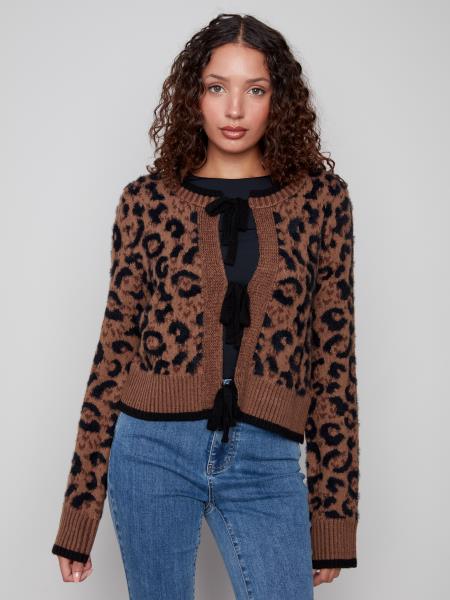 Charlie B Bow Tie Front Cardigan Animal C2933-430-CP236