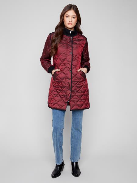 Charlie B Long Quilted Puffer Jacket Cabernet C6253RR-135B-667