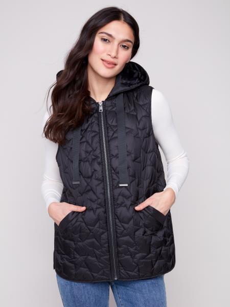 Charlie B Star Quilted Short Vest Black C6364-388B-001