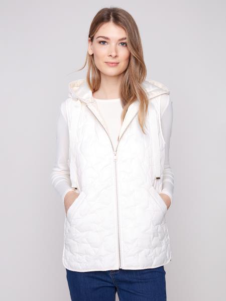 Charlie B Star Quilted Short Vest Ecru C6364-388B-276