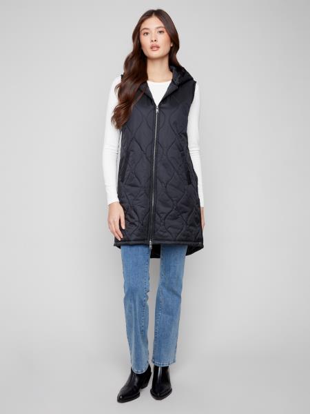Charlie B Pearlized Long Vest Black C6365-135B-001