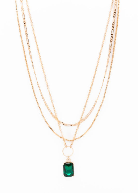 Caracol 3 Chains w/Crystal Pendant Gold 1611-GRN-G