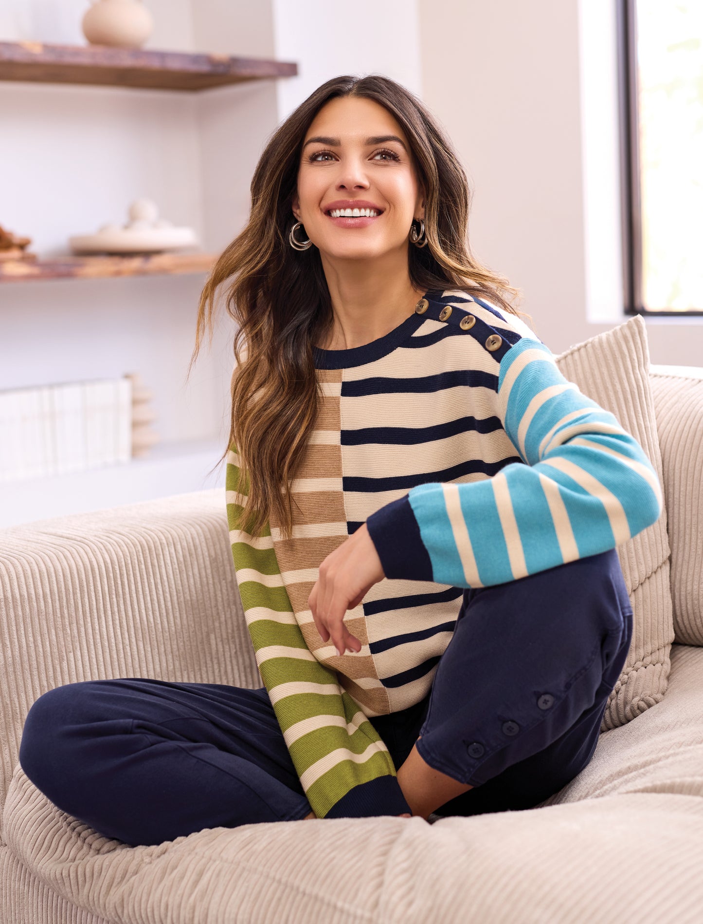 Tribal L/S Crew Neck Sweater w/Button Detail Icelatte 23640-8307-3265