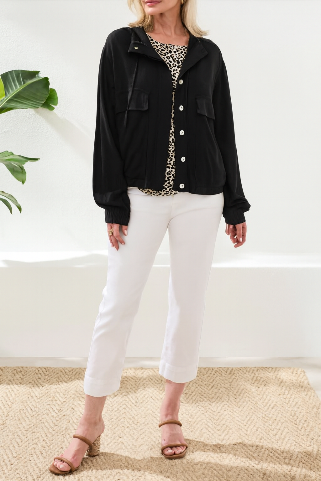 Tribal Long Sleeve Button Front Jacket w/Hood Black 30800-8388-0002