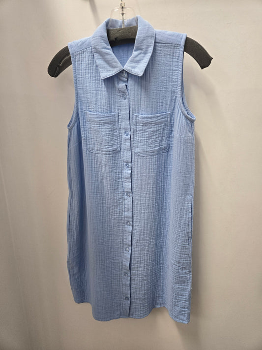 Charlie B Sleeveless Shirt Dress in Bubble Cotton Bluebell C3244C-050C-239