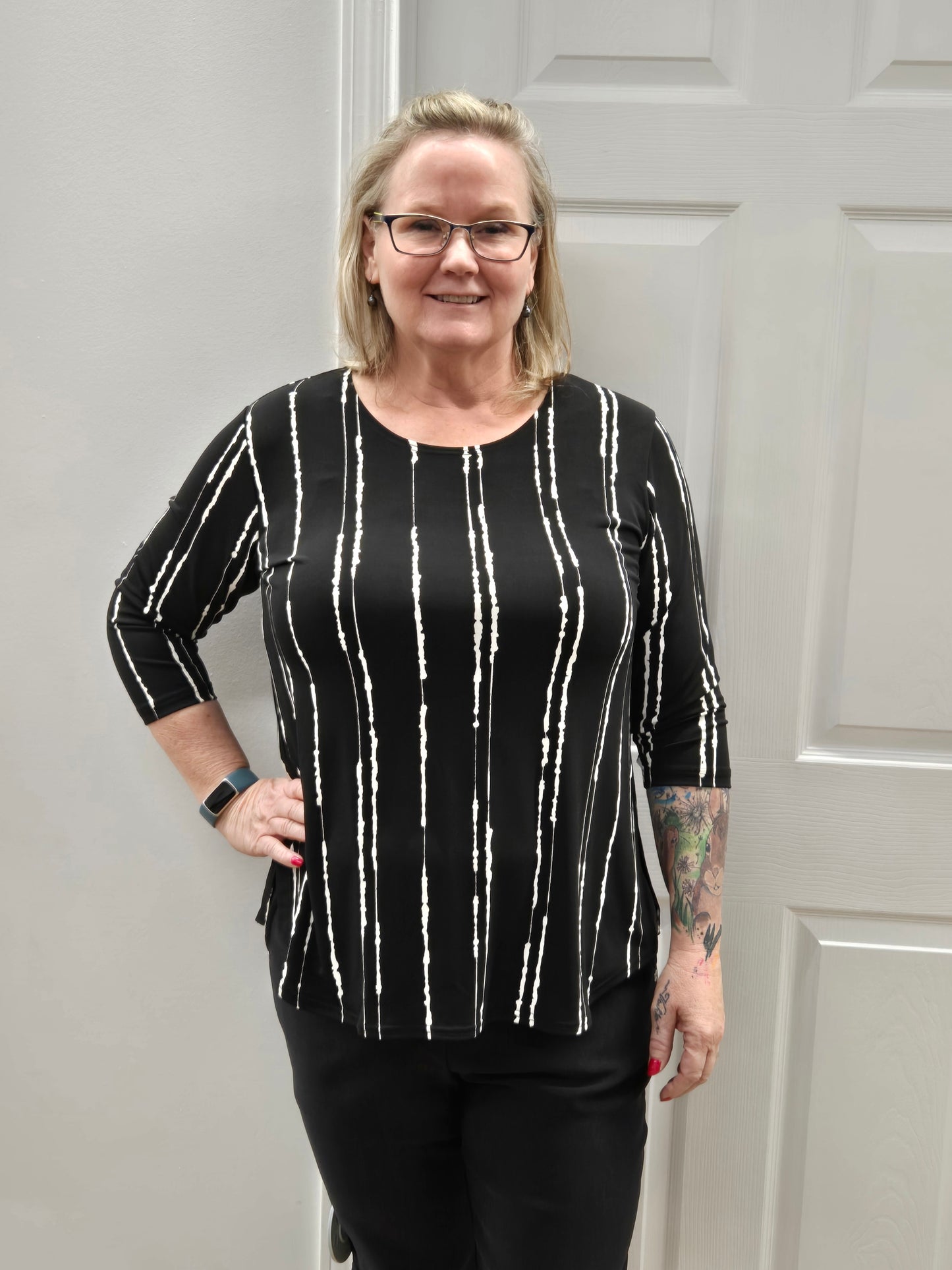 Sympli Go To Classic T Relax 3/4 Sleeve Print  Cecily Black 22110RP-2