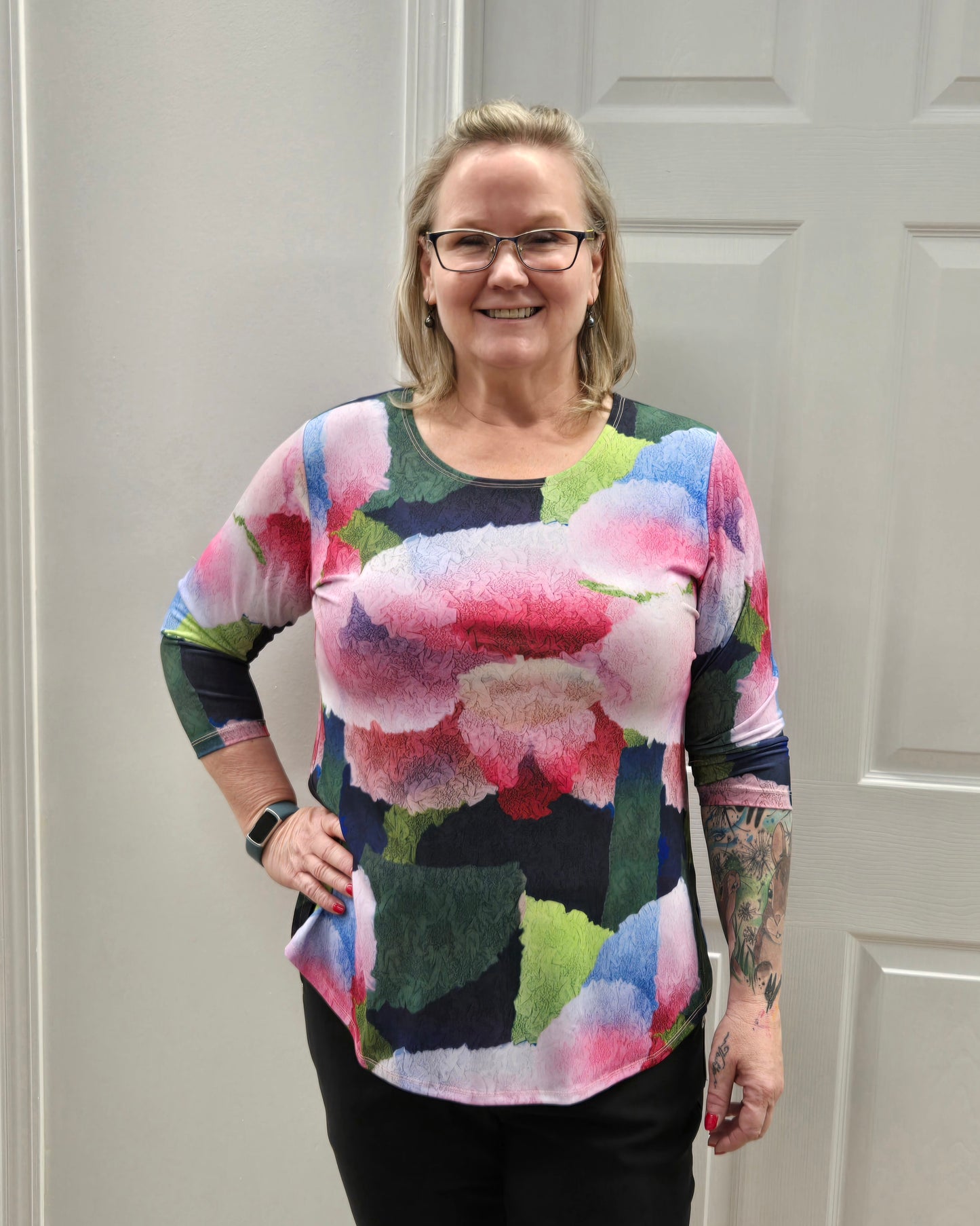 Sympli Go To Classic T Relax, 3/4 Sleeve Print  Petal Poetry 22110RP-2