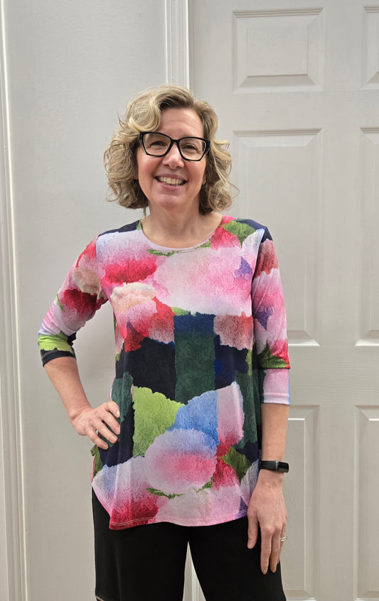 Sympli Go To Classic T Relax, 3/4 Sleeve Print  Petal Poetry 22110RP-2