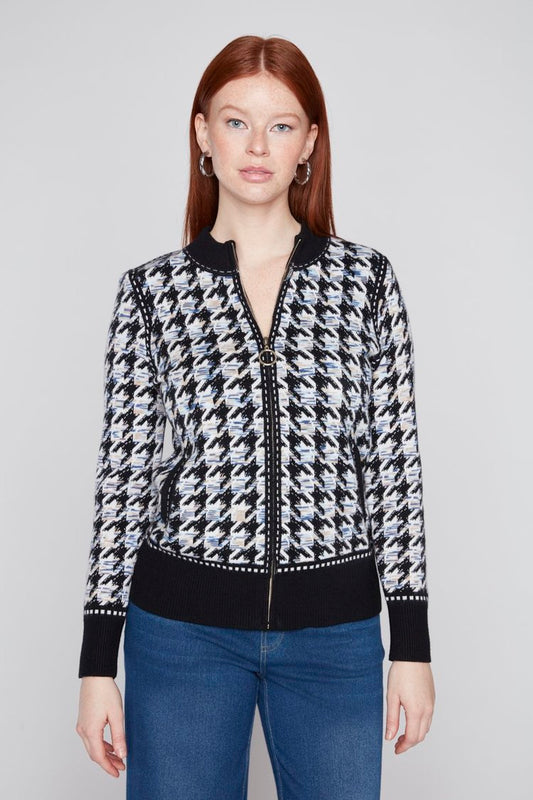 Compli K Zip Up Sweater Black/Cream/Blue 1013