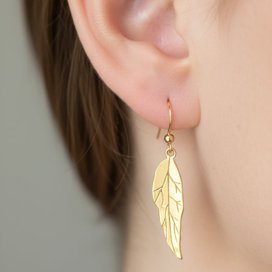 J&J Designs Stainless Steel Gold Feather Earrings 10711