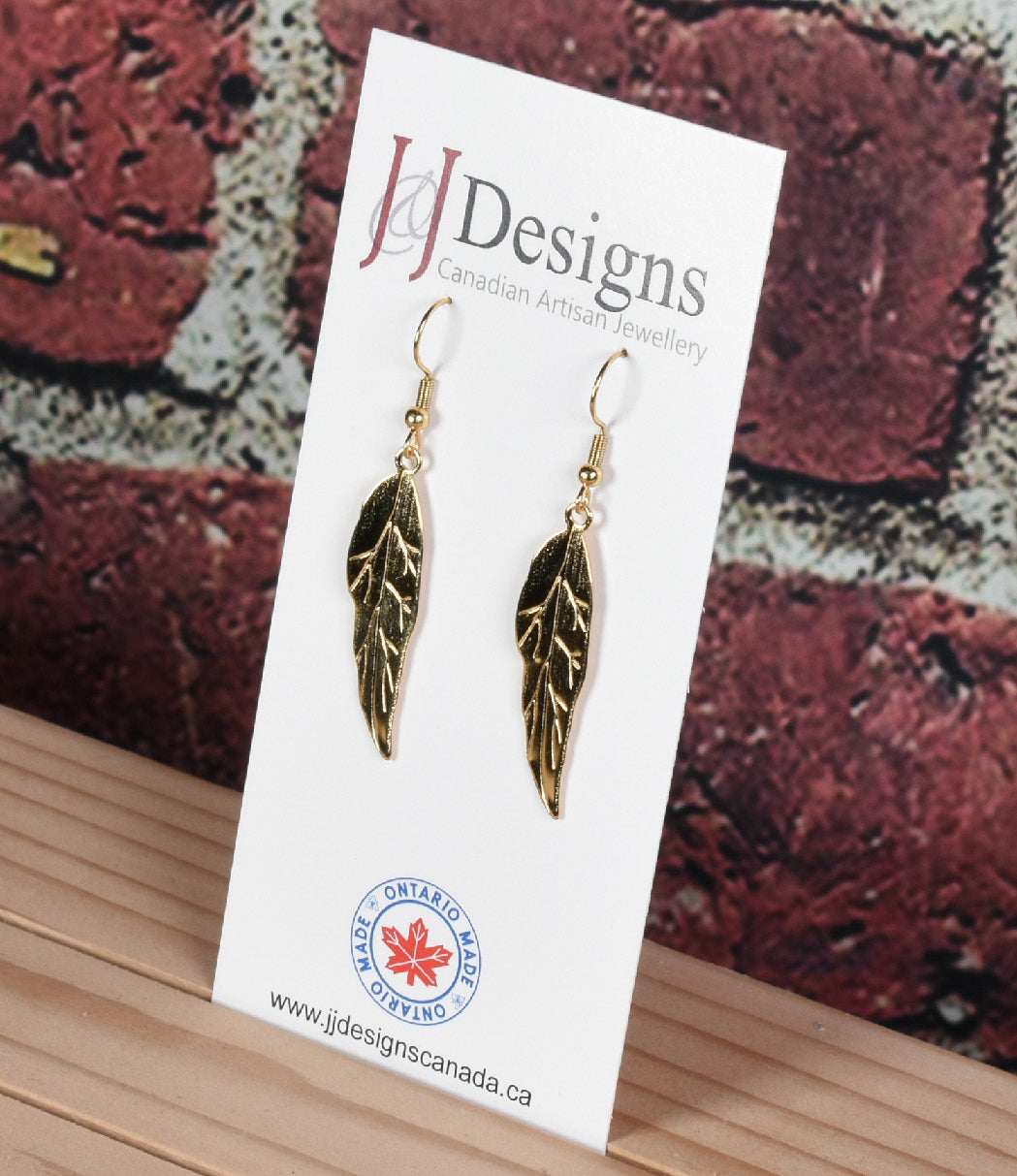 J&J Designs Stainless Steel Gold Feather Earrings 10711