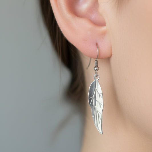 J&J Designs Silver Stainless Steel Feather Earrings 10712
