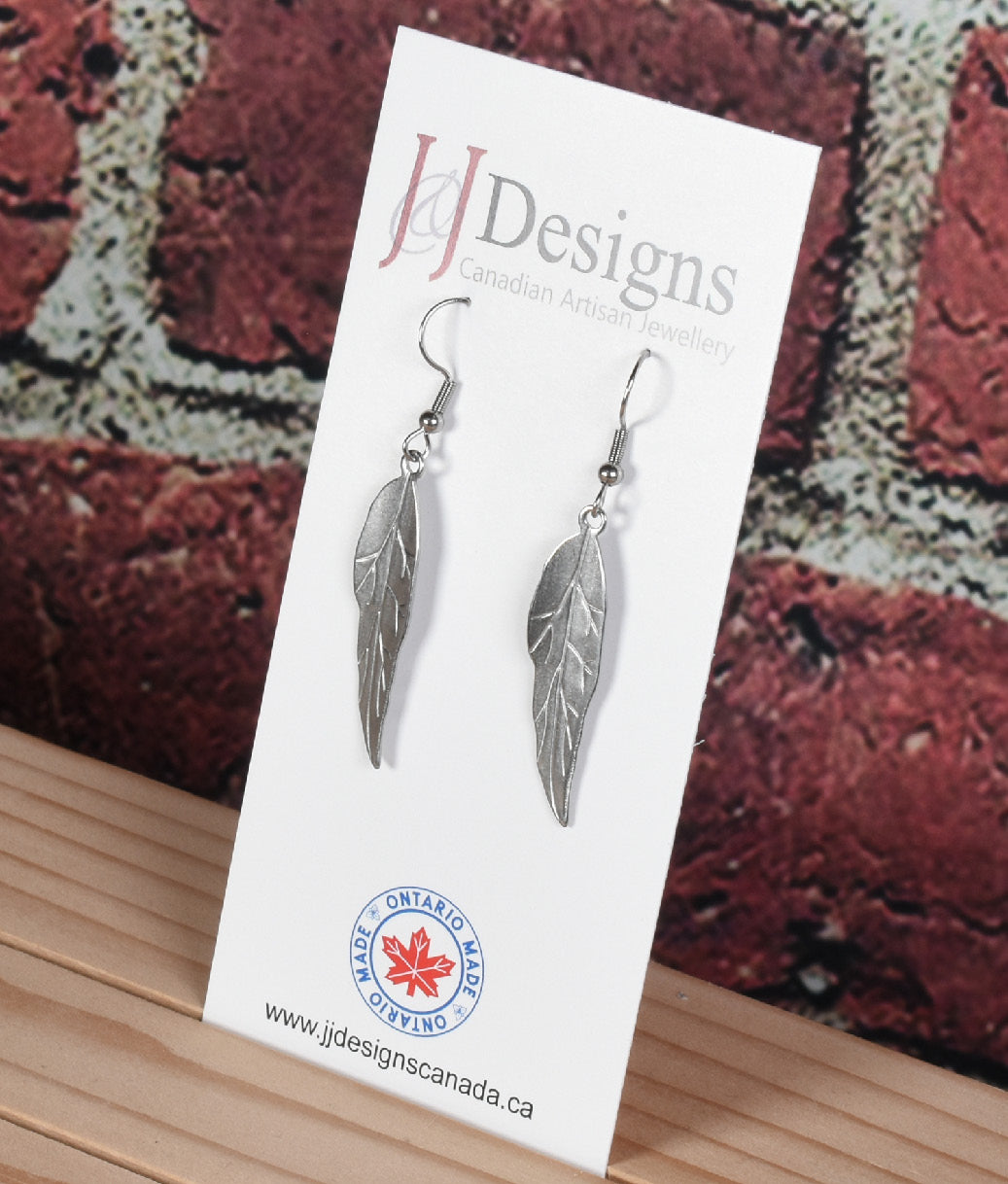 J&J Designs Silver Stainless Steel Feather Earrings 10712