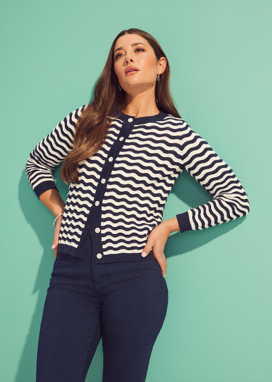 FDJ Wave Stitch Cardigan Navy/White 1184624