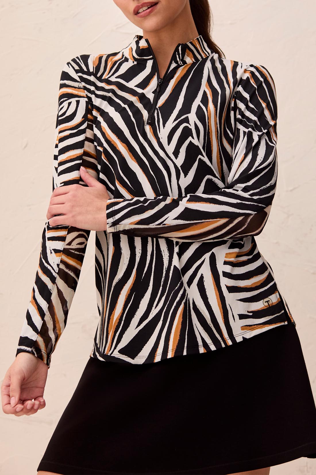 Tribal Long Sleeve Mock Neck Top w/Side Slits Tuscan Tan 14100-3024-3322