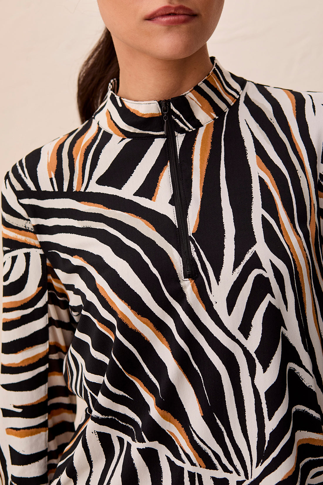 Tribal Long Sleeve Mock Neck Top w/Side Slits Tuscan Tan 14100-3024-3322