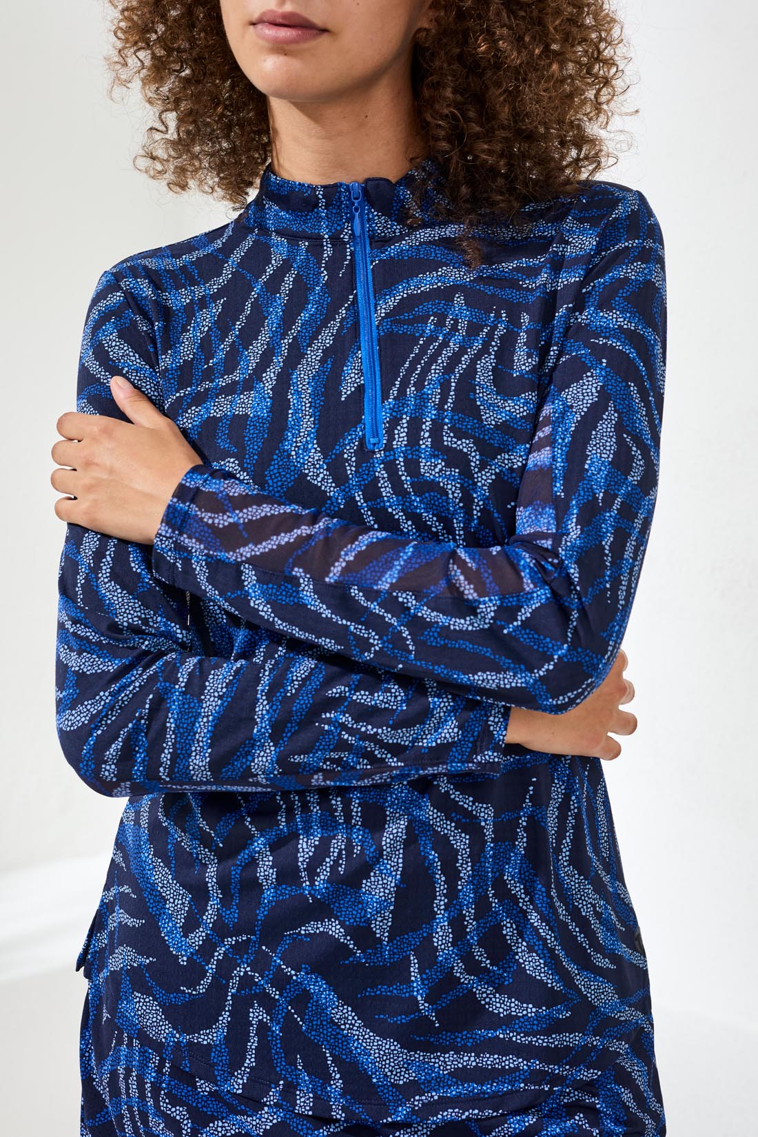 Tribal Long Sleeve Mock Neck Top w/Side Slits Aquatic 14100-3024-1911