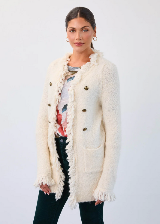 FDJ Fringed Cardigan Coat  Creme 1463227