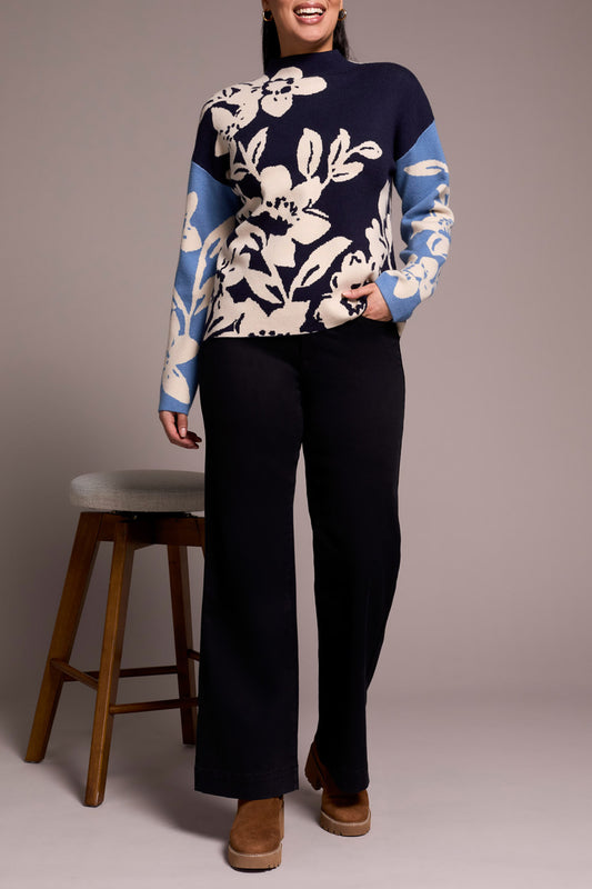 Tribal L/S Funnel Neck Sweater Sapphire 15420-8012-0805
