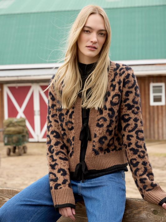 Charlie B Bow Tie Front Cardigan Animal C2933-430-CP236