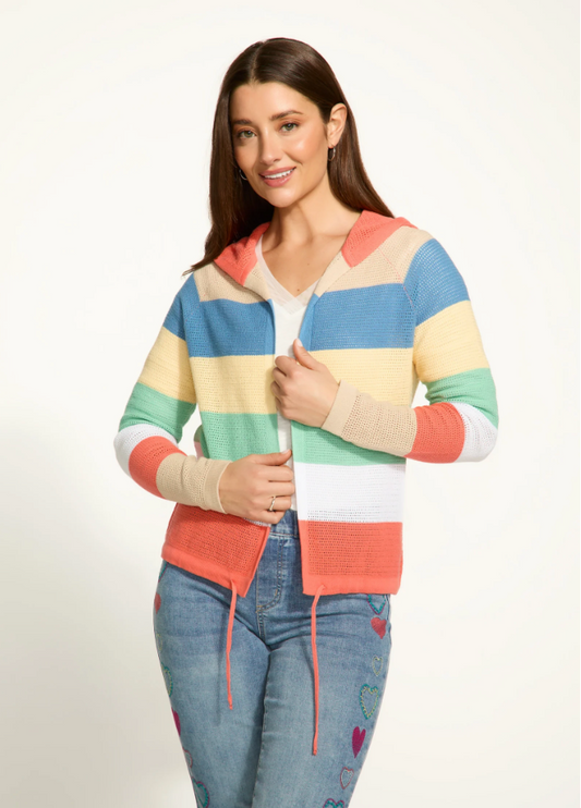 FDJ Striped Pointelle Hooded Cardigan Parasol Stripe 1631314