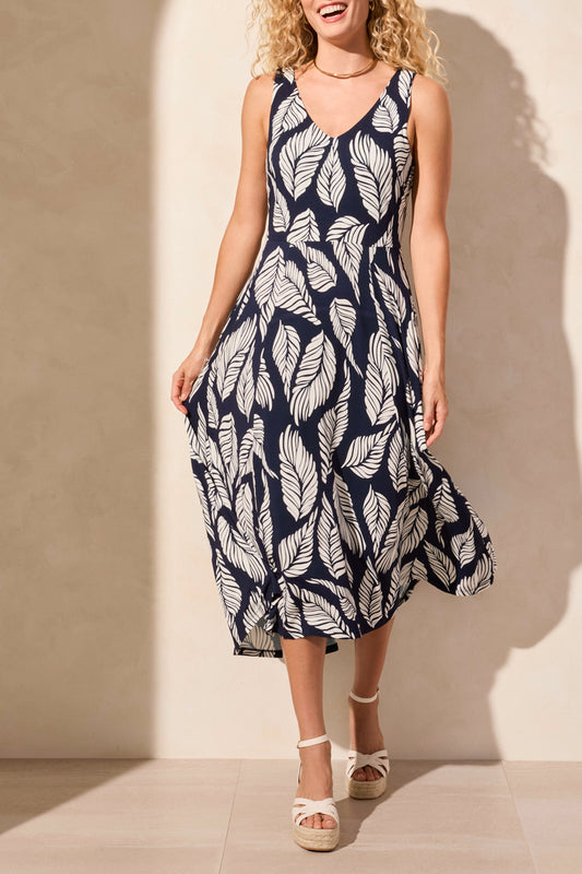 Tribal Printed Sleeveless High-Low Dress Indigo 16770-3457-0080