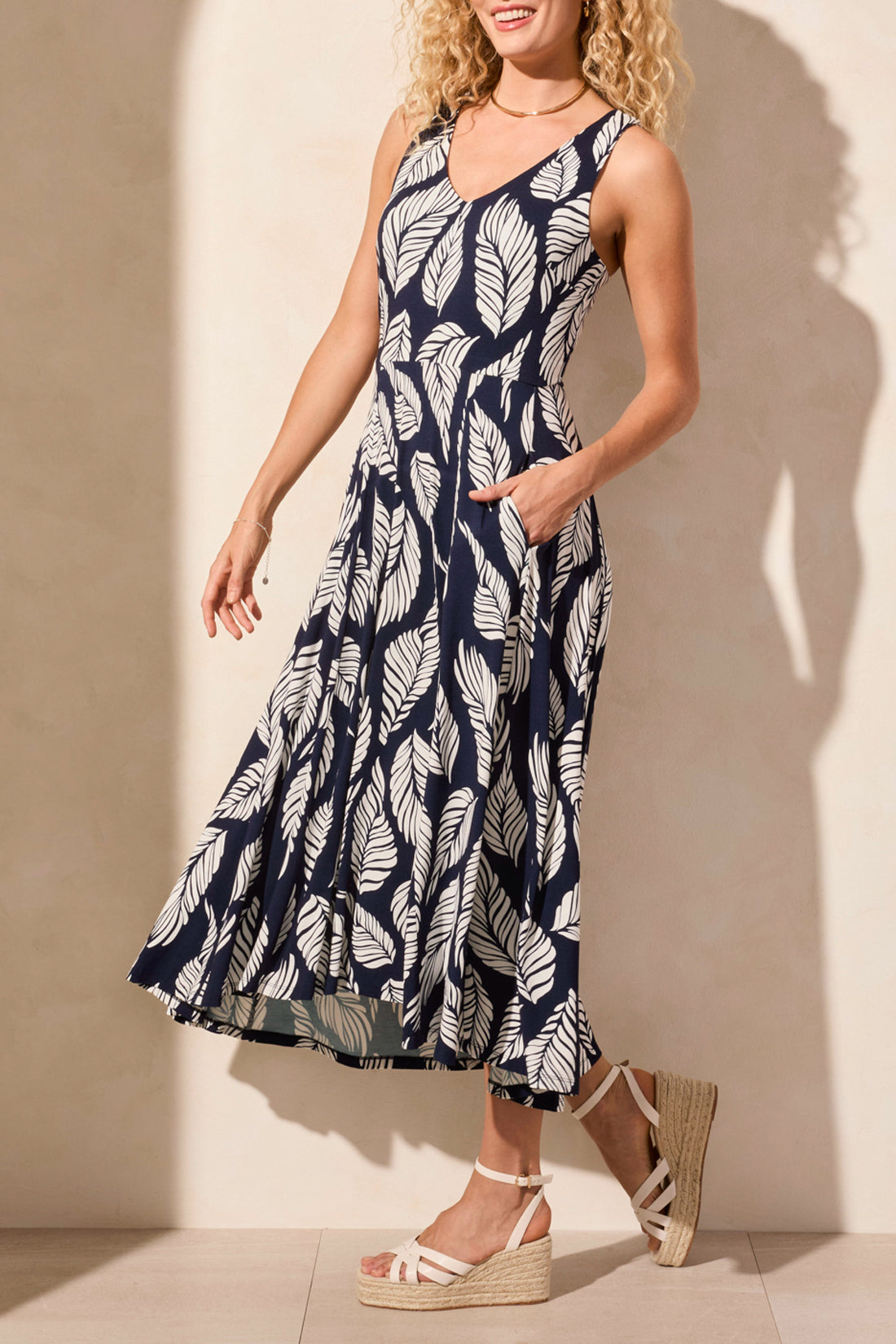 Tribal Printed Sleeveless High-Low Dress Indigo 16770-3457-0080