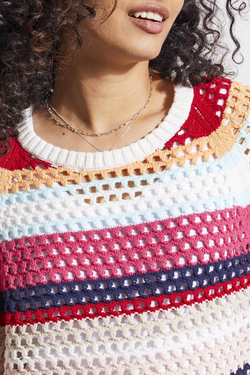 Tribal 3/4 Sleeve Open Knit Stitch Sweater Poppy Red 17110-576-1401
