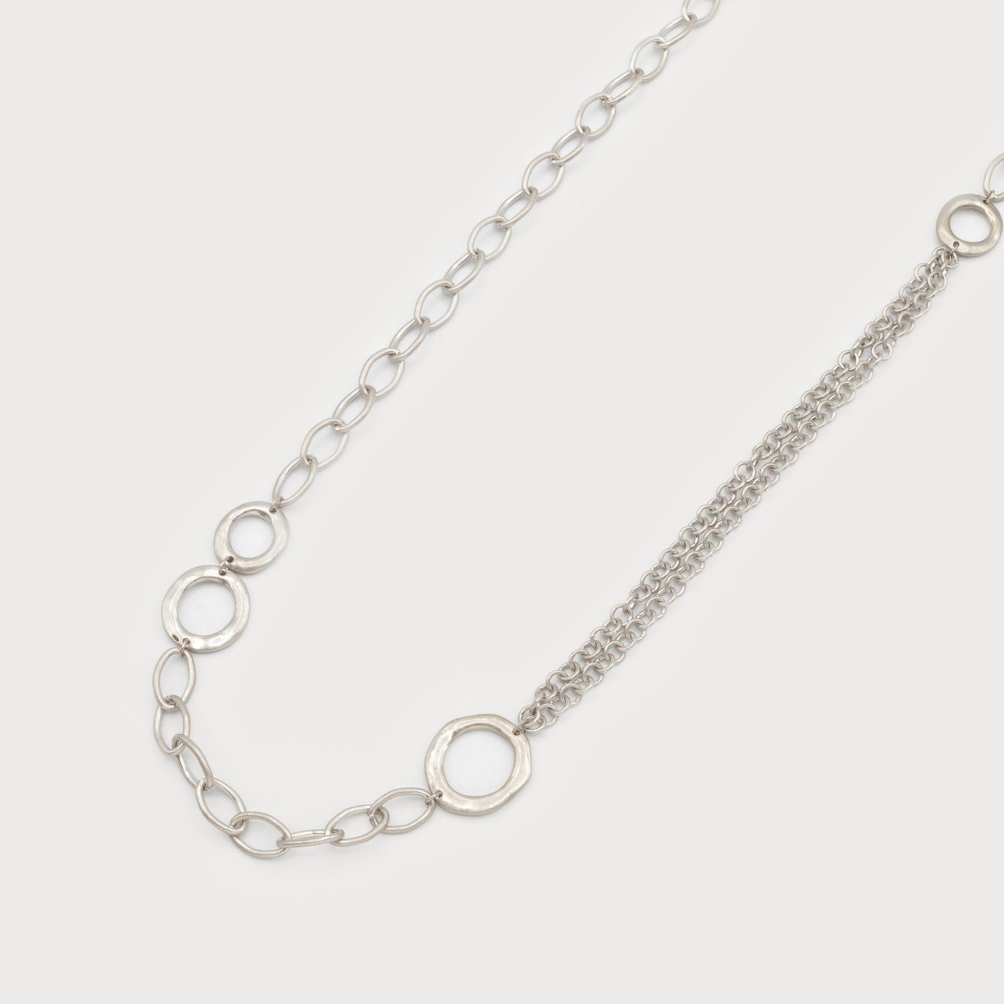 Caracol Long Necklace of Intertwined Rings and Mixed Chains  1750-SLV
