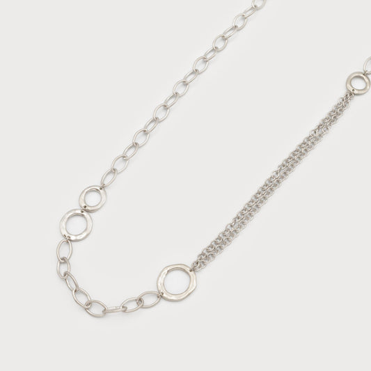 Caracol Long Necklace of Intertwined Rings and Mixed Chains  1750-SLV