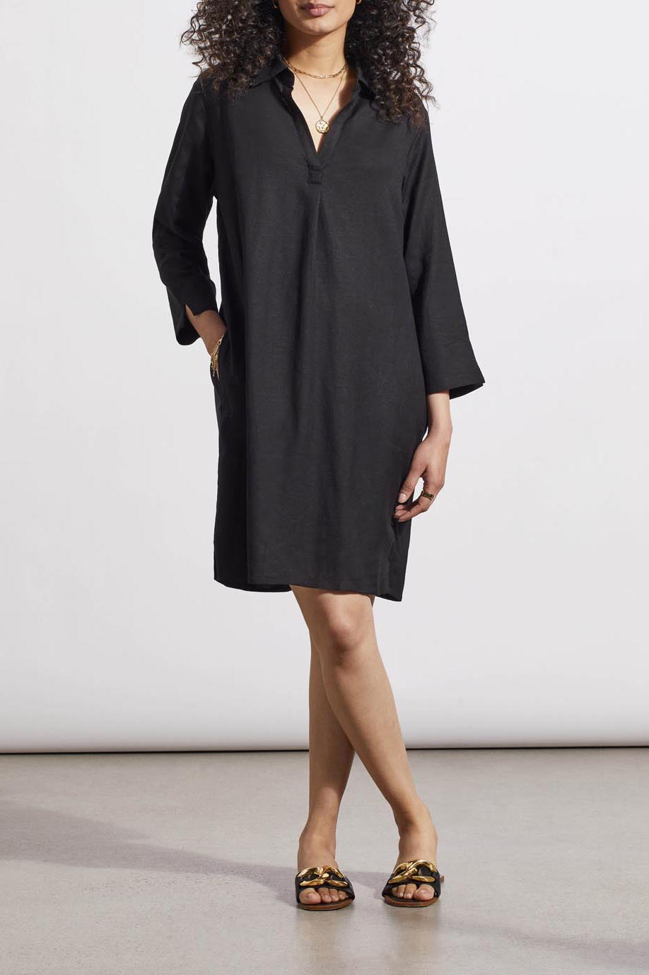 Tribal 3/4 Sleeve Dress w/Pockets Black 17650-4525-0002