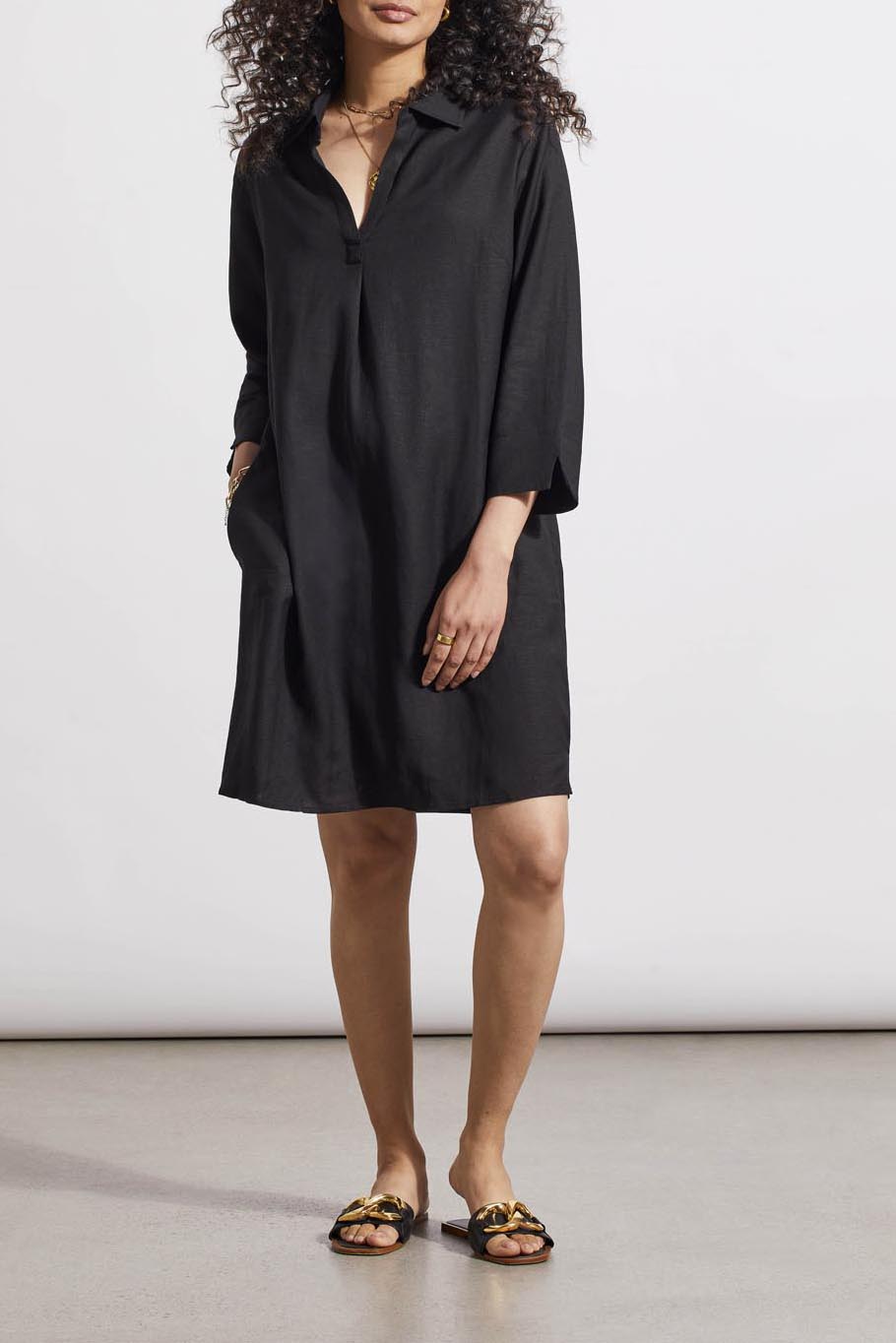 Tribal 3/4 Sleeve Dress w/Pockets Black 17650-4525-0002