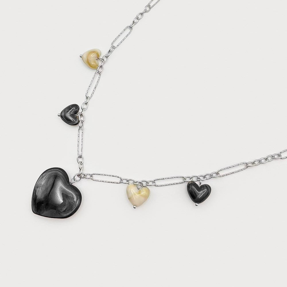 Caracol Resin Heart on Figaro Chain in Stainless Steel Silver 1841-SLV