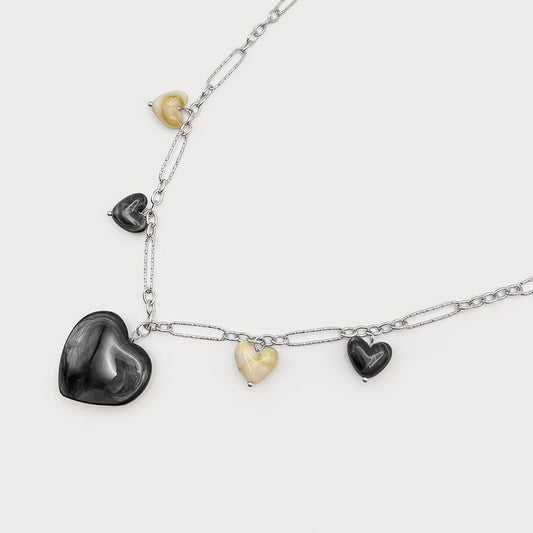 Caracol Resin Heart on Figaro Chain in Stainless Steel Silver 1841-SLV