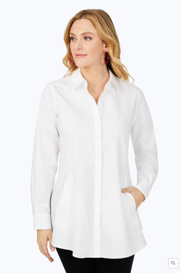 Foxcroft Cici L/S Non-Iron Cotton Tunic w/Pockets White 187913