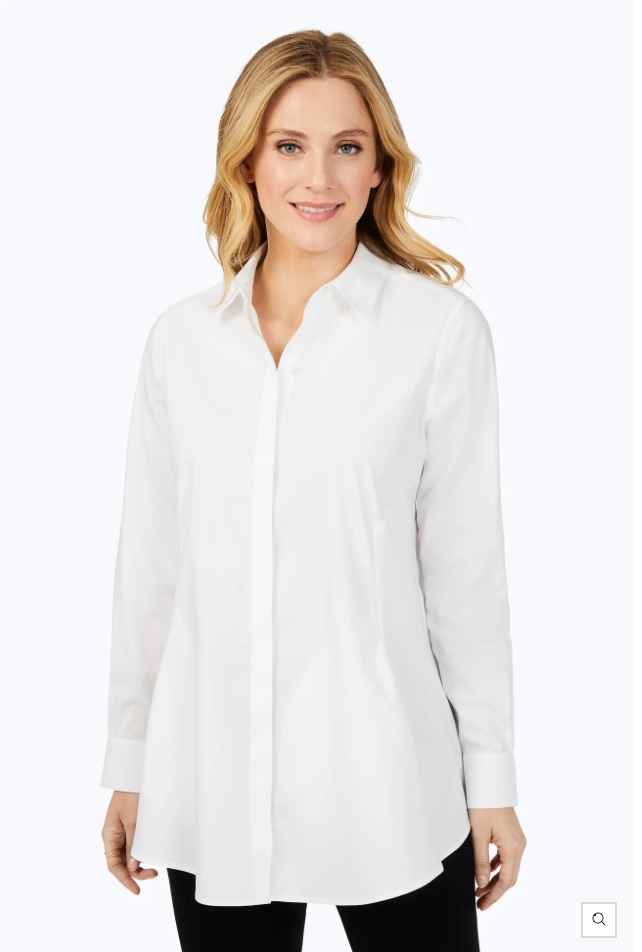 Foxcroft Cici L/S Non-Iron Cotton Tunic w/Pockets White 187913