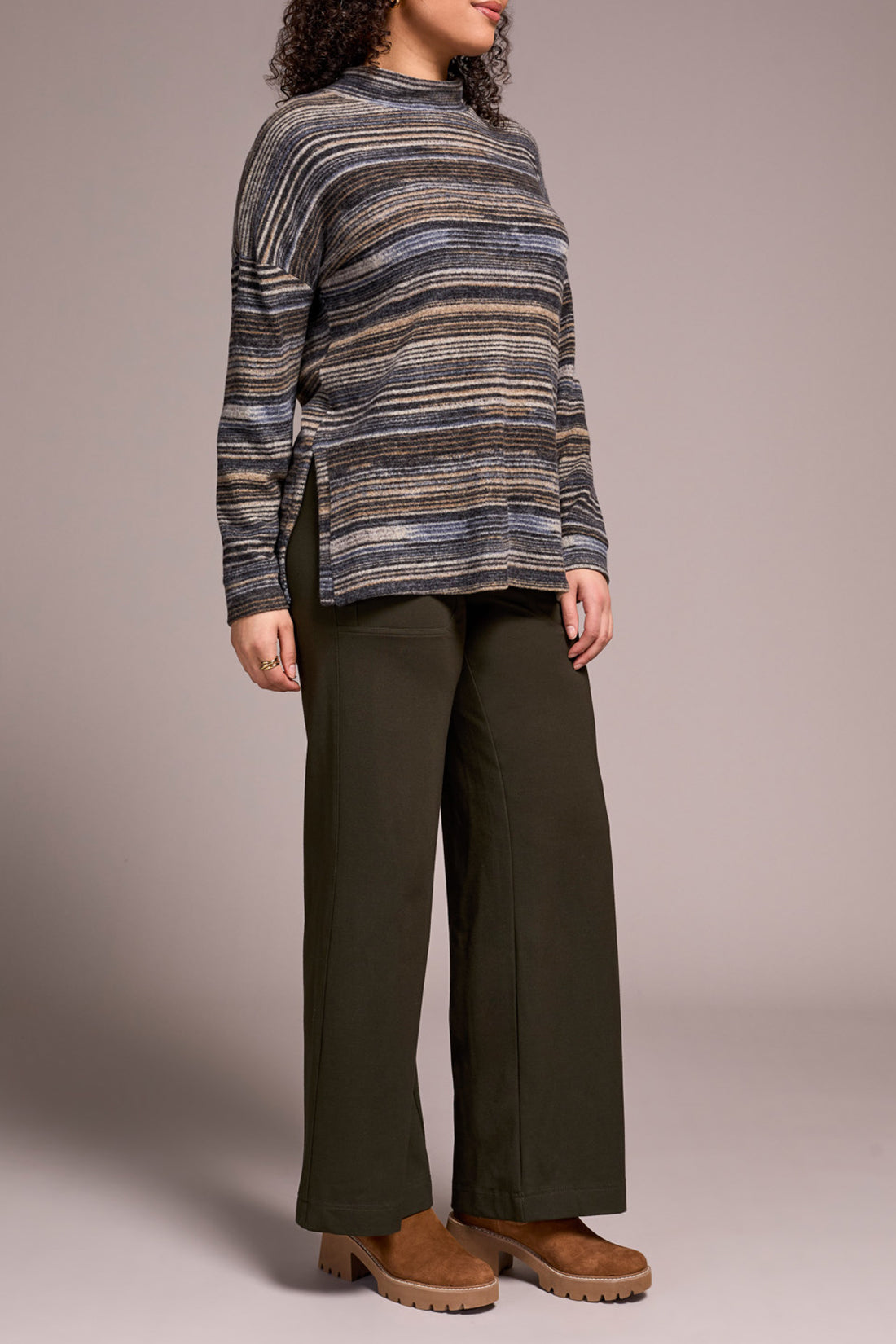 Tribal L/S Mock Neck Top w/ Side Slits  Marine 18990-3603-0292